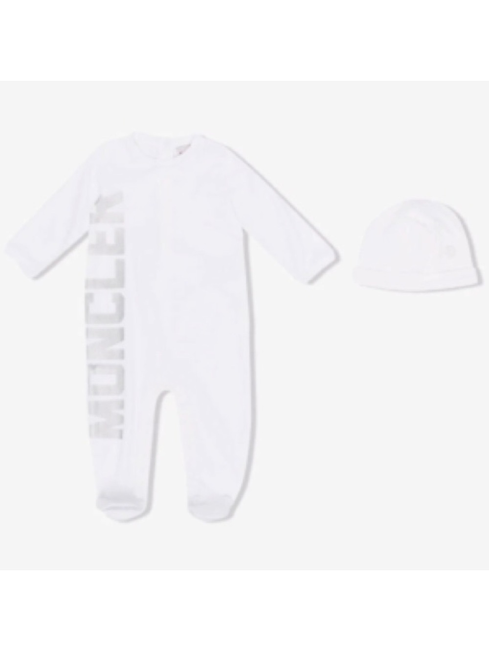 Moncler Enfant Logo Babygrow Set 2-Piece Footie &Hat, White Size 9/12M New w/Tag